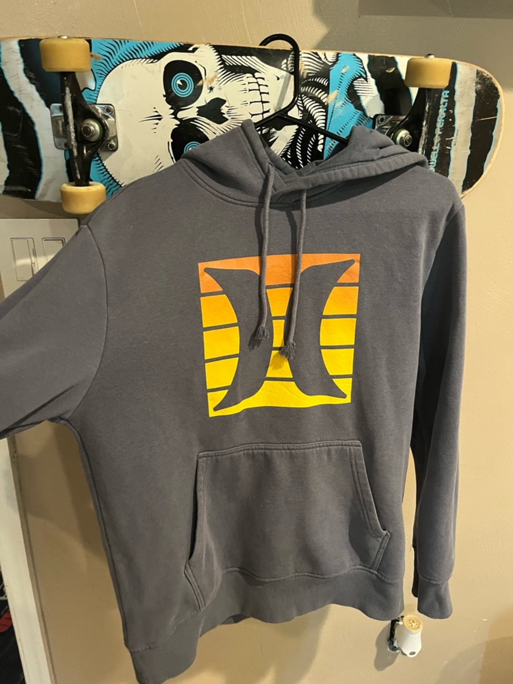 Hurley Gray Pullover Hoodie with Orange and Yellow Logo